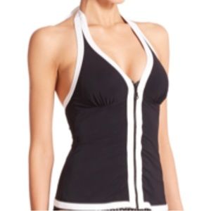 Gottex Women's Black Zip It Up Tankini Top Size 14